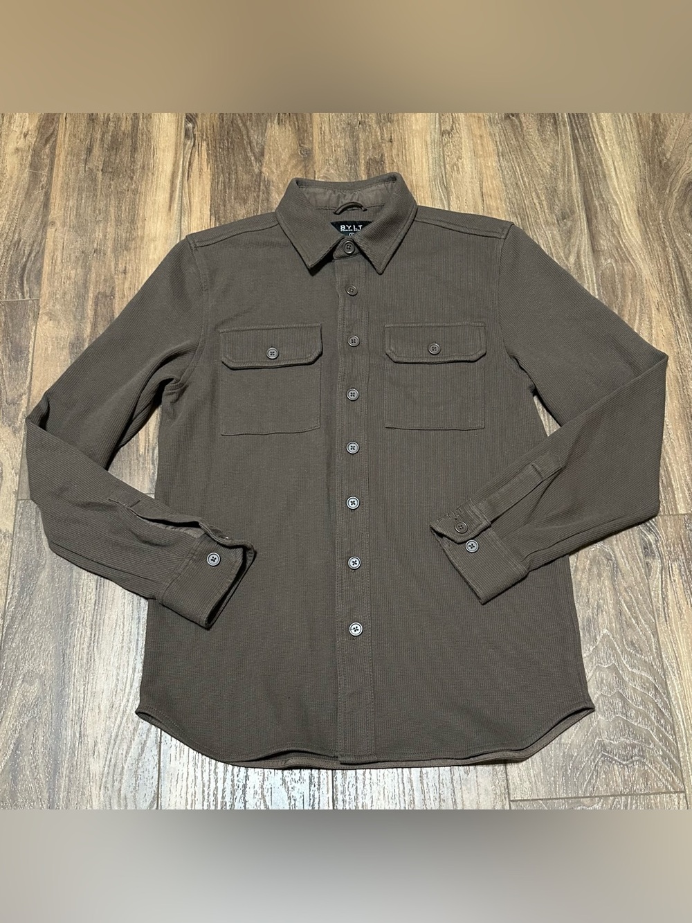 BYLT Men’s Thermal Long Sleeve Button Down Shirt Brown M Medium